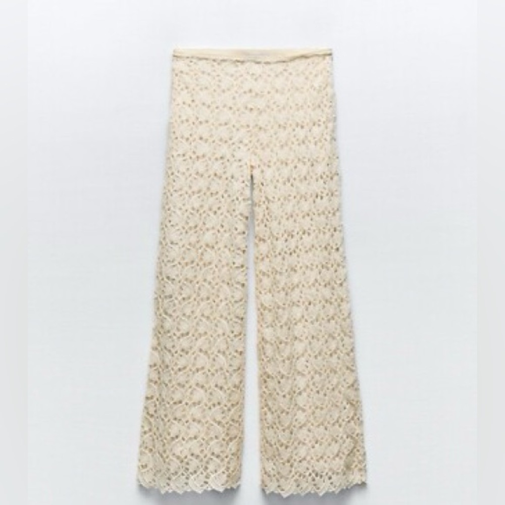 Zara Crochet Wide Leg Flared‎ Pants NWOT Small - Picture 5 of 9